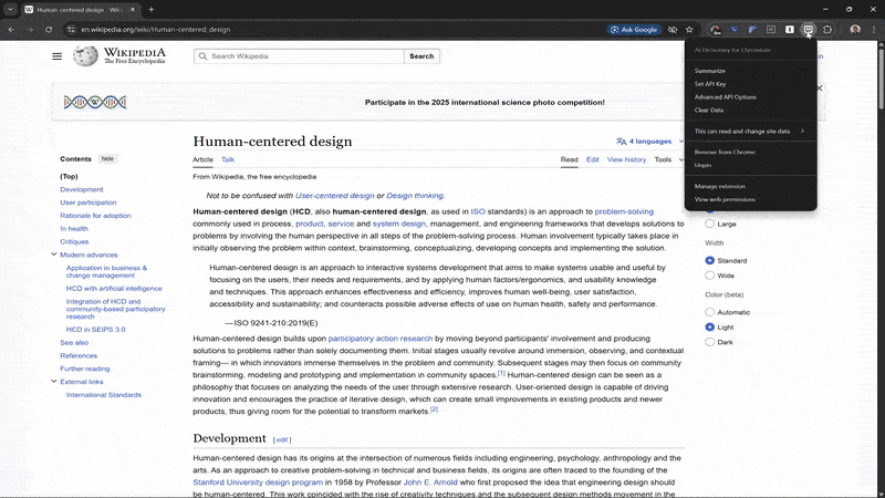 Demo video of my AI-powered summarizer extension for Google Chrome and Microsoft Edge